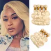 # 613 Blonde Bundles de cheveux humains Brésilien Péruvien Vague de corps Court Bob Style 10-12 pouces 50g / paquet 4 Bundles Remy Extensions de cheveux humains