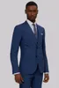High Quality Two Buttons Navy Blue Wedding Groom Tuxedos Peak Lapel Groomsmen Men Formal Prom Suits Bridegroom (Jacket+Pants+Vest+Tie) W108