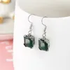 Europe popular LuckyShine Lovely Square Shaped Green Quartz Gems Silver Plated Green Zircon Hook Charm Earrings For Women Free shippng