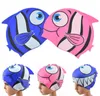 Söt Kids Silicone Swim Cap Swimming Pool Tecknad Fisk Katt Kepsar Vattentät Kids Öron Skydd Gummi Hat Roliga Boys Girls Shark Animal Kepsar