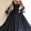 Poet Black Long Sleeves Prom Dresses Lace Applique Beaded Jewel Ruffles Tiered Skirt Custom Made Graduation Ball Gown Formal Evening Wear