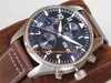 ZF Mens Watch Chronograph 377714 Stainless Steel Blue Dial Swiss ETA 7750 Automatic 28800vph Sapphire Crystal Brown Leather S264d