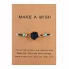 Handmade Druzy Resin Stone Bracelet Make a Wish Card Wax Rope Braided Bracelets Bangles With Rice Bead for Women Girls Summer Beach Jewelry