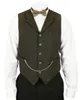 Grön ull Bröllop Vest 2019 Kedjor Groom Västar Brittiska Style Mens Suit Västar Farm Bröllop Waistcoat Mens Dress Vests Plus Storlek