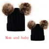 Knitting Warm Hats Winter Beanie Hats Mom And Baby Family Matching Outfits Newborn baby Double fur Ball pop Crochet Hats4018425