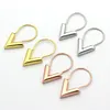 Exquisite Fashion Style Lady Titanium steel Single Circle V Letter 18k Gold Plated Engagement Ear loop Earrings 3 Color2045769