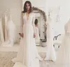 Long Sleeves Boho Beach Wedding Dresses Sexy Deep V Neck Lace Chiffon Backless Sweep Train Bohomian Garden Wedding Bridal Gown Plus Size