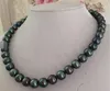 Livraison gratuite noble bijoux précieux 10-11mm collier de perles vert noir 14k