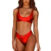 Plus Size Sexy glänzender Micro-Bikini für Damen, Sommer, klassischer Badeanzug, 2-teiliges Set, ärmelloses Crop-Top mit hoch geschnittenen Slips