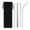 Reusable Stainless Steel Straw Set Straight Bent Straw Cleaning Brush 5PCS Metal Smoothies Drinking Straws Set