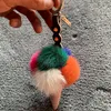 밍크 모피 몬스터 아이스크림 가방 버그가 매력 열쇠 고리 자동차 매력 전화 키 링 펜던트 Pom Pom Keychain 모피는 열쇠 부속품