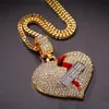 Hot Mass Hip Hop Pingente Colar Iced Out Heart Pingnd Colares Moda Moda Jóias de colar de bandagem de coração partido