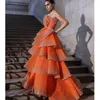 Vestidos de fiesta de color naranja de lujo con cuentas importantes, lentejuelas, cristales, vestido de noche de celebridades con gradas, vestidos hasta el suelo para niñas