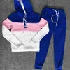 Patchwork Button Drawstring 2 Two Piece Set Top And Pants Elastic Tracksuit Women Hoodies 2018Sportswear Sweat Suit ** C18122401