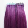 skin weft human remy hair pu tape in hair extensions purple color peruvian straight wave hair 1426 inch free shipping