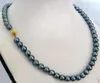 Vacker 9-10mm naturliga South Seas Black Gree Pearl Necklace 18 tum 14K Guldl￥s
