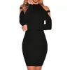 Casual Dresses Clothes Women Solid Fashion Long Sleeve Strapless O-Neck Hip Sexy Sheath Dress