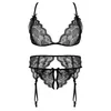 Ensemble de Lingerie Sexy en dentelle transparente, 4 pièces, brassière, String, jarretelles, bas, Lingerie érotique, String G, soutien-gorge ouvert, jarretelles, Set197w