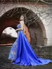 Elegante Longo Azul Royal Vestidos de Baile Com Saia Destacável Spaghetti Lace Frisada Sereia Vestido de Noite 2019 Luxo Formal Vestido de Festa Vestidos