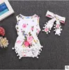 Vestiti della neonata Bambini Fiori rosa Pagliaccetti Tute per la fascia Tassel floreale Tute con pompon Fascia per capelli Set di abbigliamento Boutique Tuta da arrampicata AYP5708