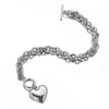 Hela eller detaljhandels charmiga 316L rostfritt stål silverfärgguld Rolo Oval Link Chain med Solid Heart Mens Womens Armband245y