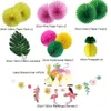 Hawaiian Party Decorations 15 unids / set Con Flamingo Garlands Palm Leaves Cake Topper Para Playa Verano Tropical Suministros para fiestas