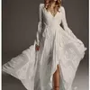 Eleganta Bohemain Bröllopsklänningar V Neck Lace Bridal Gowns Puffy Långärmad Boho Beach Bröllopsklänning Anpassad Plus Size 3920