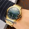 Ny WJBB0027 Moon Phase Automatic Mens Watch Yellow Gold Green Texture Dial Big Roman Markers Rostfritt stålarmband TimezoneWatch E106D4