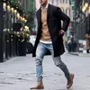 Jaqueta masculina primavera inverno mistura de lã masculina jaqueta masculina casual gola fina sólida casaco longo de algodão Streetwear