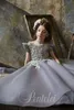 Customized Ball Gown Flower Girls Dresses Rhinestone Applique Beads Jewel Neck Girls Pageant Dresses Sweep Train Girls Party Gowns