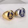 Aço inoxidável Free Masons Mason Mestre Master Siget Ring Newst Gold Silver Compass Square Sun Face Blue Lodg Ring Jewelry for Men