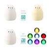 Topoch LED Night Light USB Rechargeable Silicone Cute Cat Carton Nursery Lights with Warm White and 7-Color Breathing Modes for Kids Baby Children