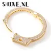 18K Gold Plated Cuff Bangle Iced Out Zircon Handcuff Bracelets for Mens Hip Hop Jewelry Gift252G
