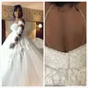 Country Plus Size Lace Beaded Ball Gown Wedding Dresses Long Sleeves Sheer Neck Bridal Dresses Vintage Cheap Wedding Gowns Q38