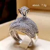 Najwyższa jakość Cyrkon Zaręczyny Zestaw Ślubny Pierścień Bling Bling Rhinestone Bridal Ring Gift for Love Para Najwyższej jakości