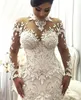 Dubai Arabisch Luxus Plus Size Meerjungfrau Brautkleider Jewel Neck Perlen Kristalle Applikationen Hochzeitskleid Brautkleider vestido de novia