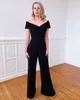 2020 Prom Pageant Jumpsuits Column Off The Shoulder Black White Crepe Long Formal Event Party Wear Dress Zipper Back Bridal Bridesmaid Crows