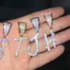 A-Z Hiphop Nome personalizzato Scrittura corsiva Lettere iniziali Ciondolo con catena a corda da 24 pollici gratuita Oro argento Bling Zirconia Gioielli da uomo