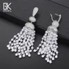 Godki Luxe Imitatie Parels Kwasten Lange Dangle Oorbellen voor Vrouwen Bruiloft Cubic Zirkoon Dubai Bridal Silver Drop Earrings 2018 J190718