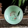 100% neue Marke Celadon Chinese Kung Fu Tea Set Lotus Pu ‚Er Tea Cups Hand -Painted Keramik geprägt Drachen Peony Karpfen Tea Cups