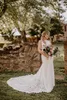 BHLDN Mermaid Wedding Dresses Jewel Neck Lace Appliqued Sweep Train Beach Wedding Dress Custom Plus Size Hollow Back Boho Bridal Gowns