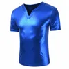 T-shirt riflettente slim fit da uomo Top in argento dorato T-shirt con scollo a V manica corta T-shirt muscolosa T-shirt casual Top oro argento nero XN