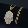 Хип -хоп хамса бриллианты подвесные ожерелья для мужчин Женщины Рука Фатима Амулет Этническое роскошное ожерелье из нержавеющей стали. Кубинские сети J6430058