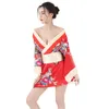 Kimono japonais traditionnel pour femmes, vêtements de nuit Sexy, décolleté en v profond, imprimé Floral en Satin, vêtements de nuit courts, Robe de bain 272L