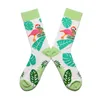 Mulheres meias rosa verde dos desenhos animados animais flamingos impresso harajuku bonito engraçado colorido feliz feminino casual hip hop skate hosiery230w