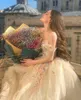 Fairy Evening Dresses von der Schulter eine Linie Spitze Blumen Applikationen Prom Kleid 2020 Tüll maßgeschneiderte formale Partykleider248y