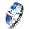 High Quality Wholesale Stainless steel Men's Band Ring blue black carbon Fibre Masonic signet freemason rings custom jewellery 8MM width For Men Women