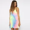 Sommar Dam Strandklänning Tie Dye O Neck Ärmlös Lösa Sexiga Klänningar Dam Casual Elegant Miniklänning