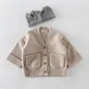 Ins Baby clothing romper sets girl boy knitted solid color cotton Cardigan coat kids cardigan sweater Spring Fall clothing sets