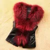 LLYGE PU Leather Faux Fur Women Płaszcz Zimowy 2018 Casual Plus Size Bez Rękawów Faux Fur Collar Kamizelka Moda Zimowa Kurtka Płaszcz